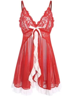Discount Retro Stage 1970s Spaghetti Strap Patchwork Nightgown Red