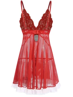 Discount Retro Stage 1970s Spaghetti Strap Patchwork Nightgown Red