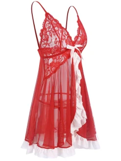 Discount Retro Stage 1970s Spaghetti Strap Patchwork Nightgown Red
