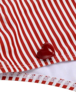 Hot Retro Stage 1940s Spaghetti Strap Stripes One-Piece Swimsuit Red