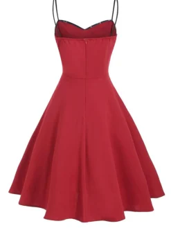 Online Retro Stage 1950s Stars Patchwork Strap Dress Red