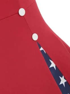 Online Retro Stage 1950s Stars Patchwork Strap Dress Red