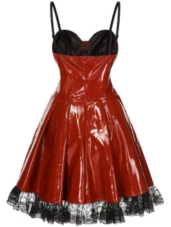 Discount Retro Stage 1970s Steampunk Glossy Lace-Up Suspender Dress Red