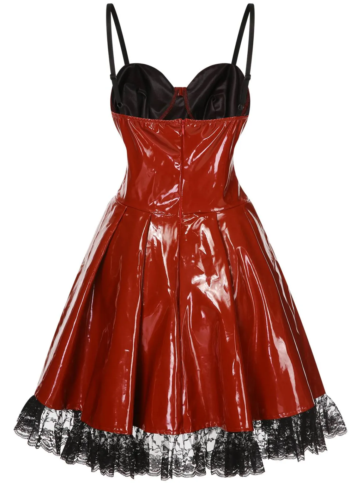 Discount Retro Stage 1970s Steampunk Glossy Lace-Up Suspender Dress Red