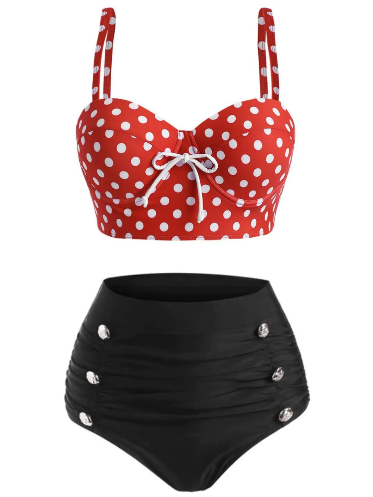 New Retro Stage 1950s Strap Polka Dot Bikini Set Red