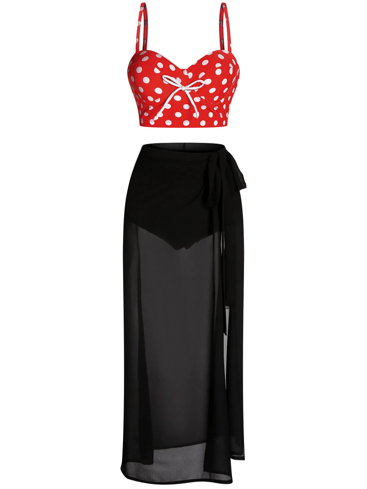 New Retro Stage 1950s Strap Polka Dot Bikini Set Red
