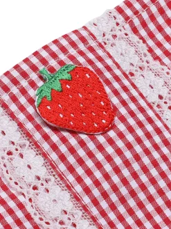 Best Retro Stage 1950s Strawberry Plaid Suspender Romper Red