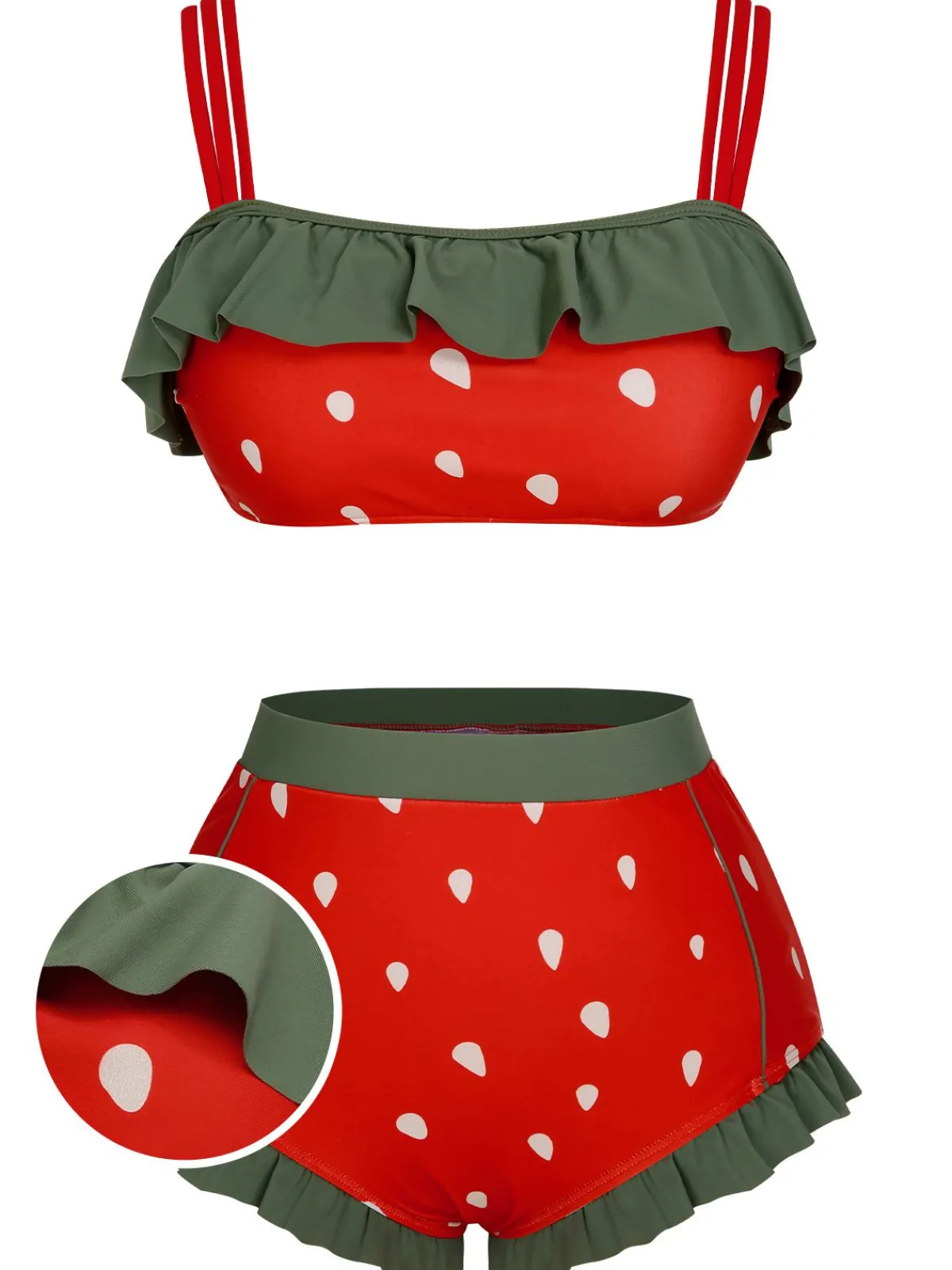 Hot Retro Stage Red 1950s Strawberry Ruffle Strap Swimsuit