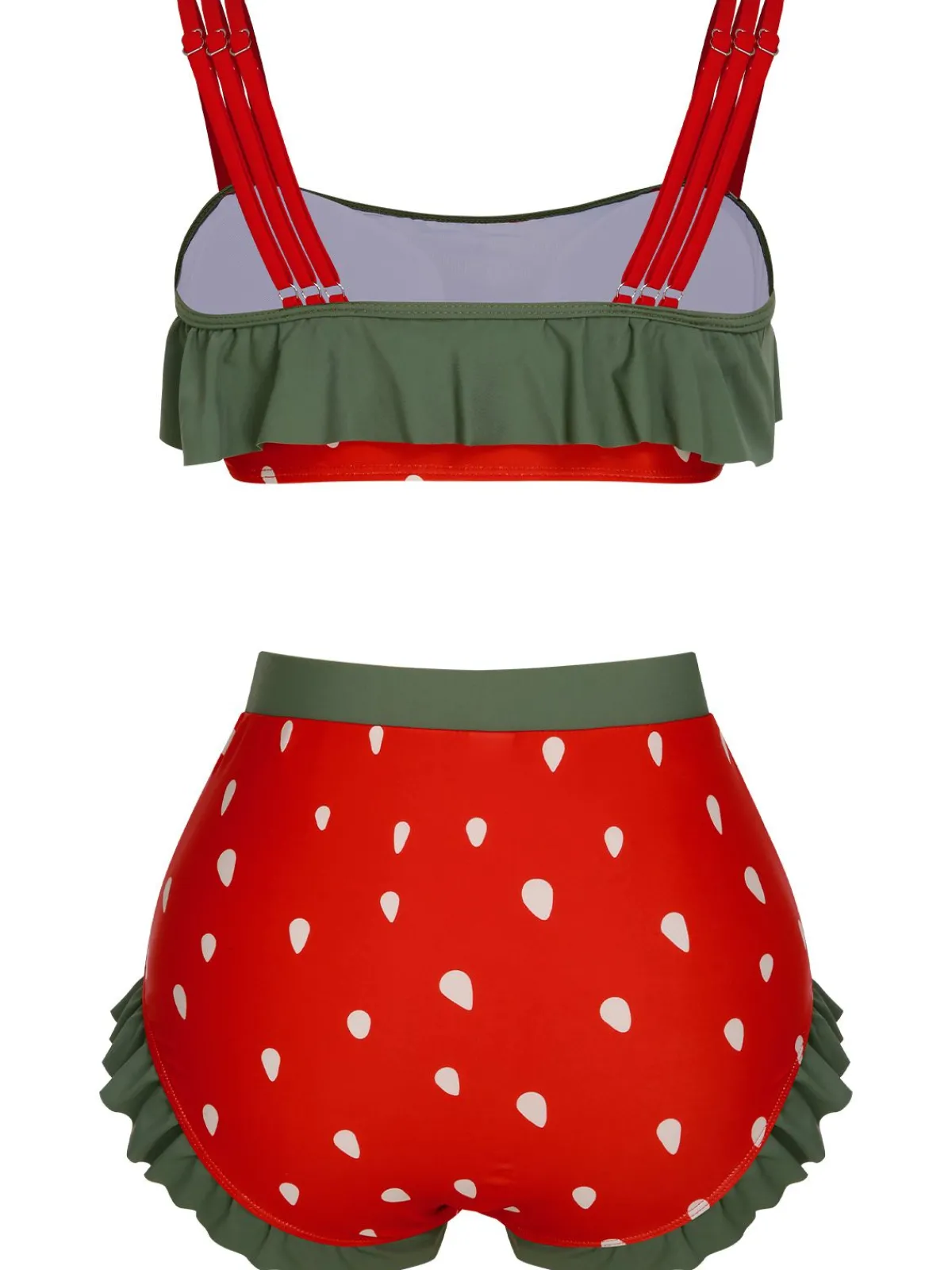 Hot Retro Stage Red 1950s Strawberry Ruffle Strap Swimsuit