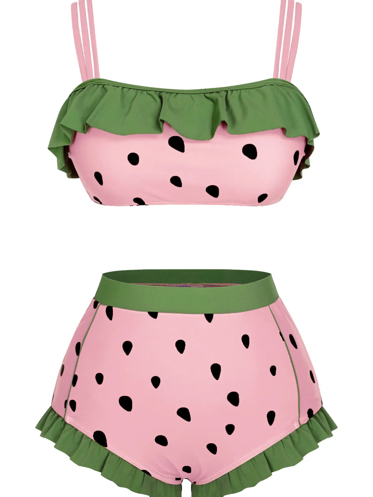 Hot Retro Stage Red 1950s Strawberry Ruffle Strap Swimsuit