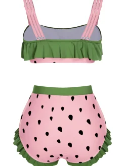 Hot Retro Stage Red 1950s Strawberry Ruffle Strap Swimsuit