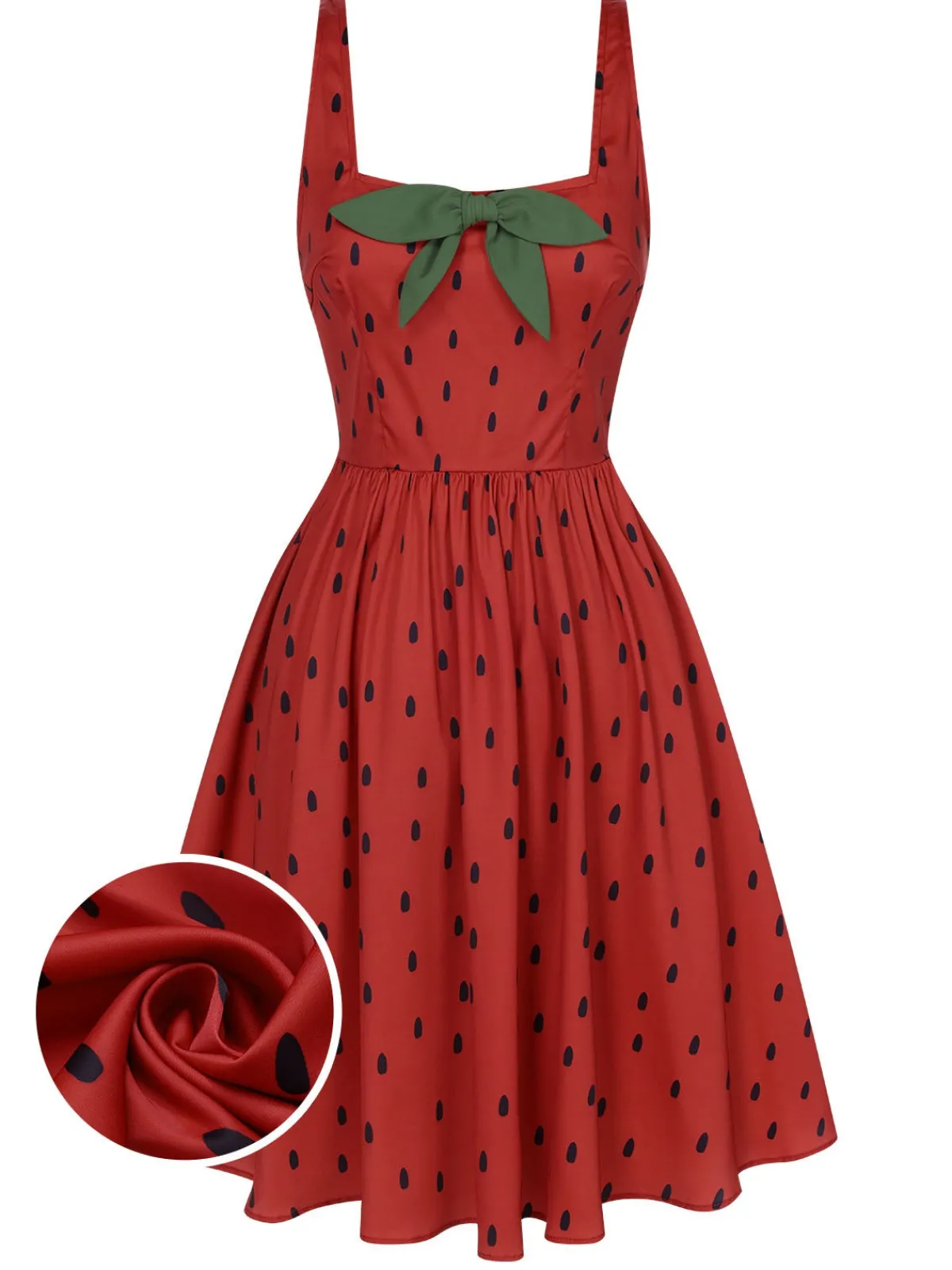 Outlet Retro Stage 1950s Strawberry Seed Straps Dress Red