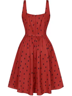 Outlet Retro Stage 1950s Strawberry Seed Straps Dress Red
