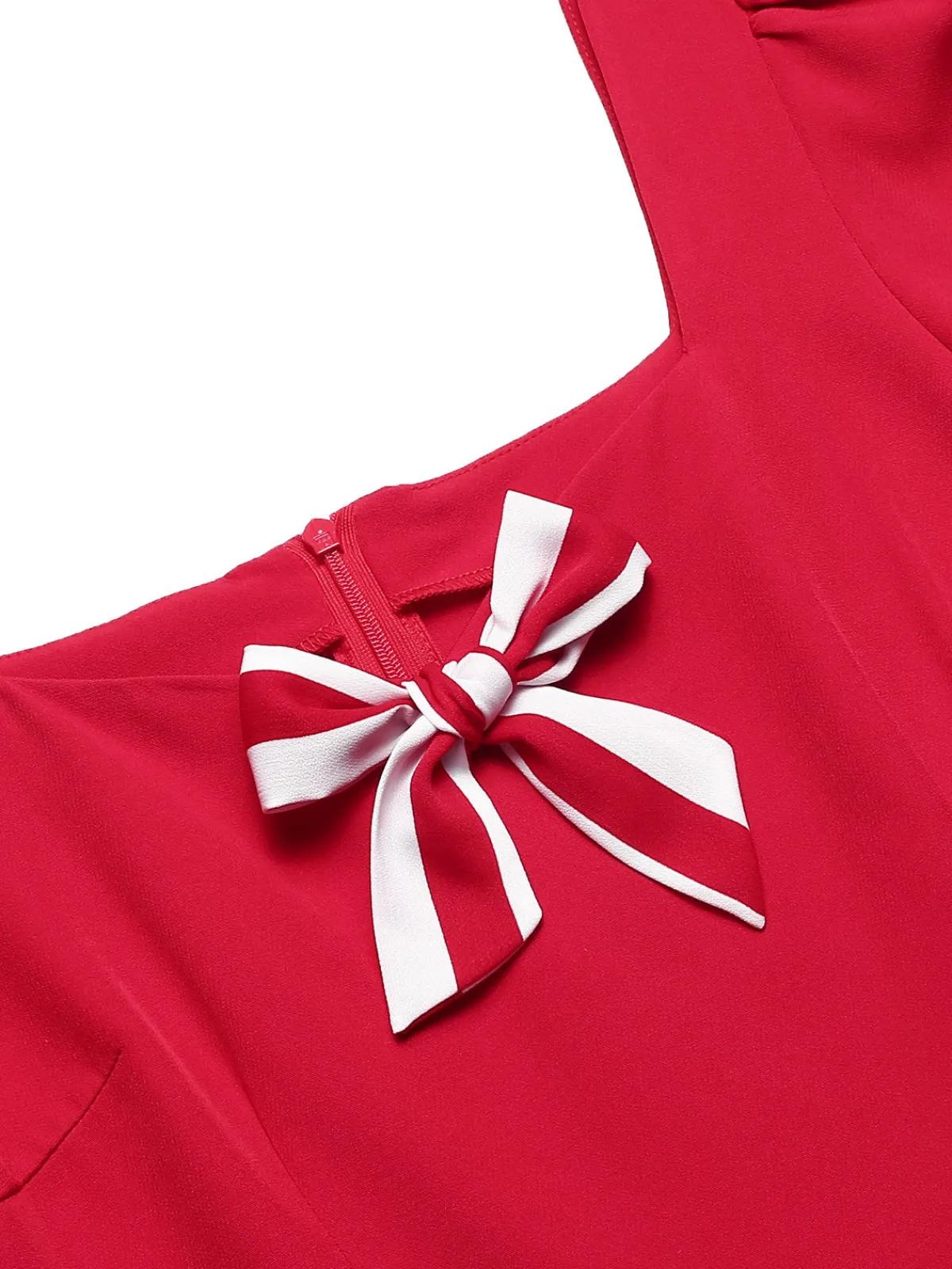Clearance Retro Stage Red 1950s Striped Bow Dress