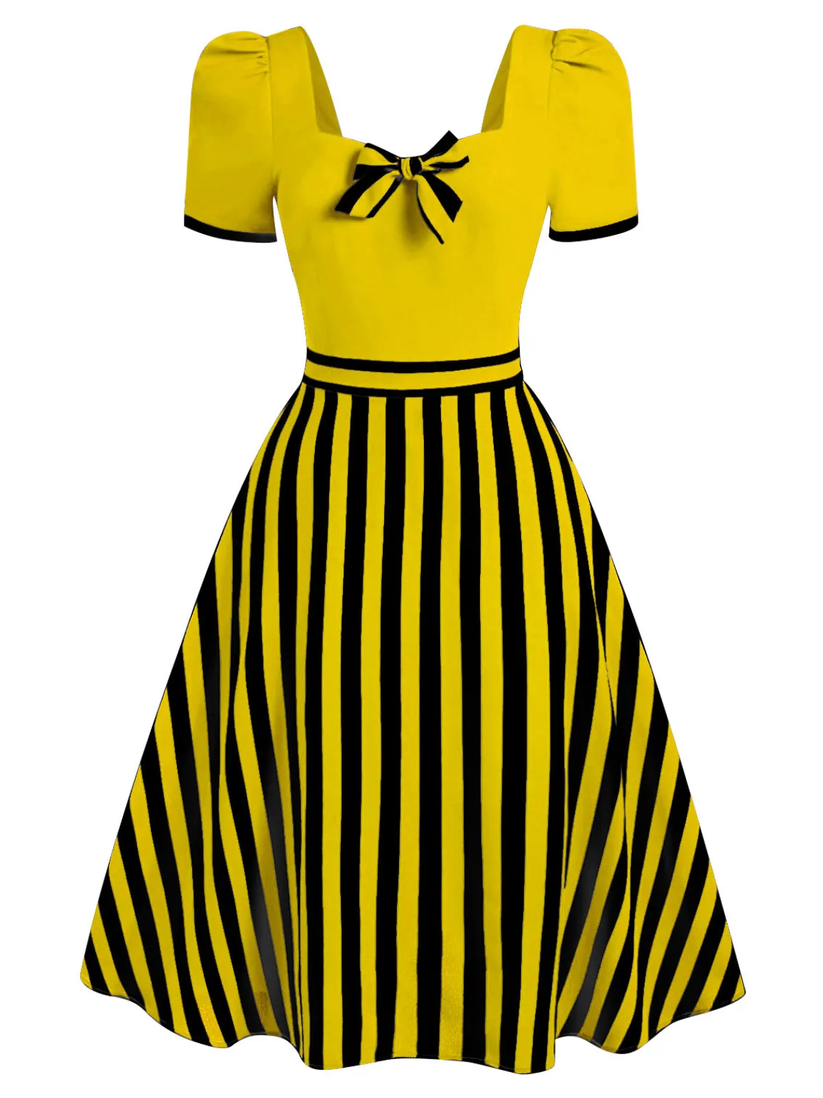 Clearance Retro Stage Red 1950s Striped Bow Dress