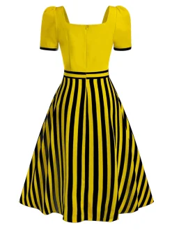 Clearance Retro Stage Red 1950s Striped Bow Dress