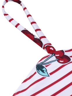 Clearance Retro Stage 1950s Striped Cherry Strap Swimsuit Red