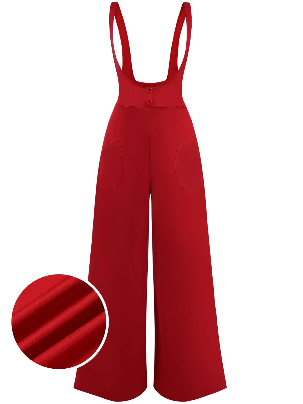 Clearance Retro Stage 1970s Suspender Wide-Leg Solid Pants Red