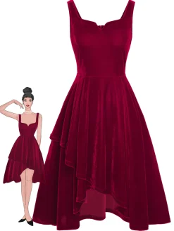 Outlet Retro Stage 1950s Sweetheart Collar Velvet Strap Dress Red