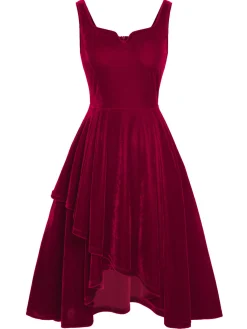 Outlet Retro Stage 1950s Sweetheart Collar Velvet Strap Dress Red