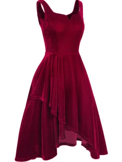 Outlet Retro Stage 1950s Sweetheart Collar Velvet Strap Dress Red