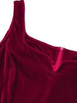 Outlet Retro Stage 1950s Sweetheart Collar Velvet Strap Dress Red