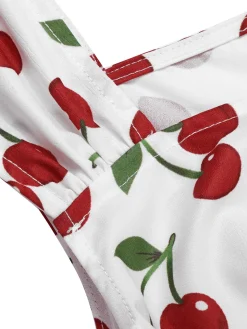 Online Retro Stage 1950s Sweetheart Neck Cap-Sleeve Cherry Dress Red