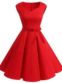 Online Retro Stage Red 1950s Sweetheart Swing Dress