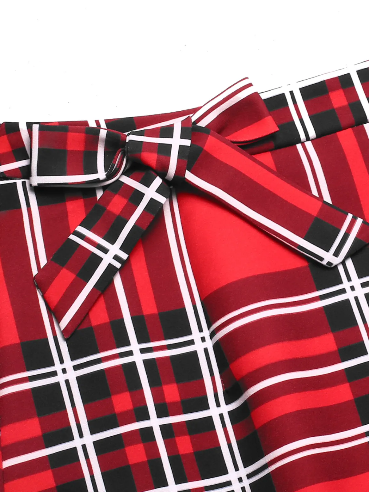 Clearance Retro Stage 1970s Tartan Plaids Bow Ruffles Skirt Red