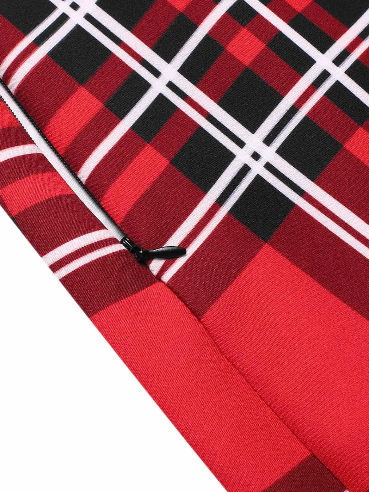 Clearance Retro Stage 1970s Tartan Plaids Bow Ruffles Skirt Red