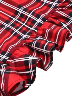 Clearance Retro Stage 1970s Tartan Plaids Bow Ruffles Skirt Red