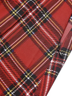 Outlet Retro Stage 1960s Tartan Plaids Ruffle Hem Belted Dress Red