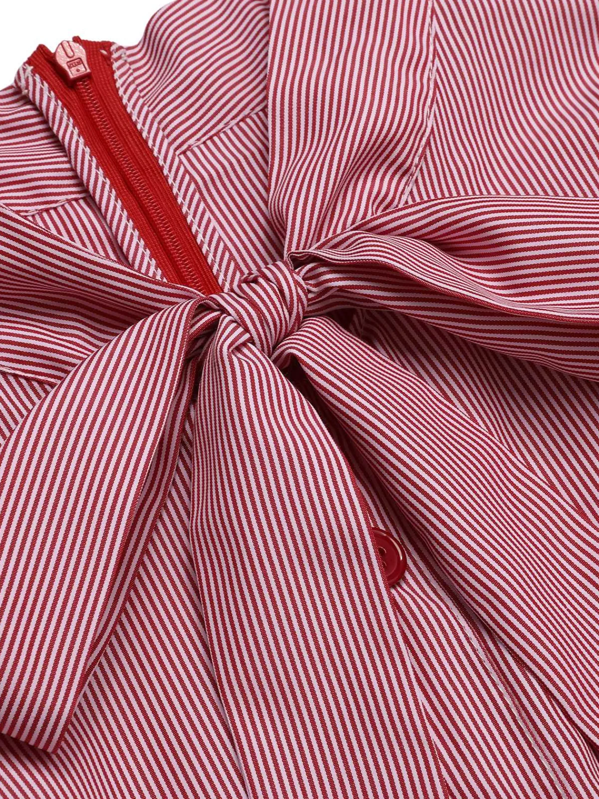 Fashion Retro Stage 1940s Tie Neck Stripes Jumpsuit Red