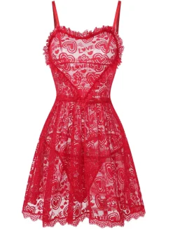 New Retro Stage 1950s Valentine Hearts Lace Straps Nightdress Red