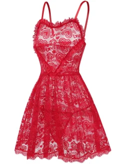 New Retro Stage 1950s Valentine Hearts Lace Straps Nightdress Red