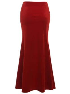 New Retro Stage Red 1930s Velvet Lace Mermaid Skirt Deep Red