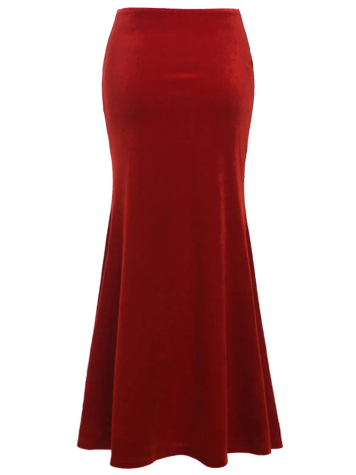 New Retro Stage Red 1930s Velvet Lace Mermaid Skirt Deep Red