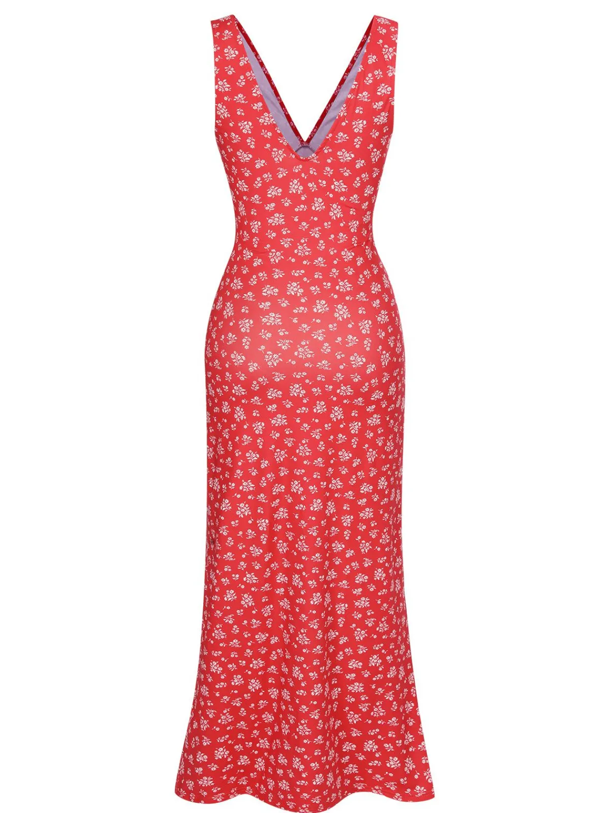 Best Retro Stage 1960s V-Neck Ditsy Floral Dress Red