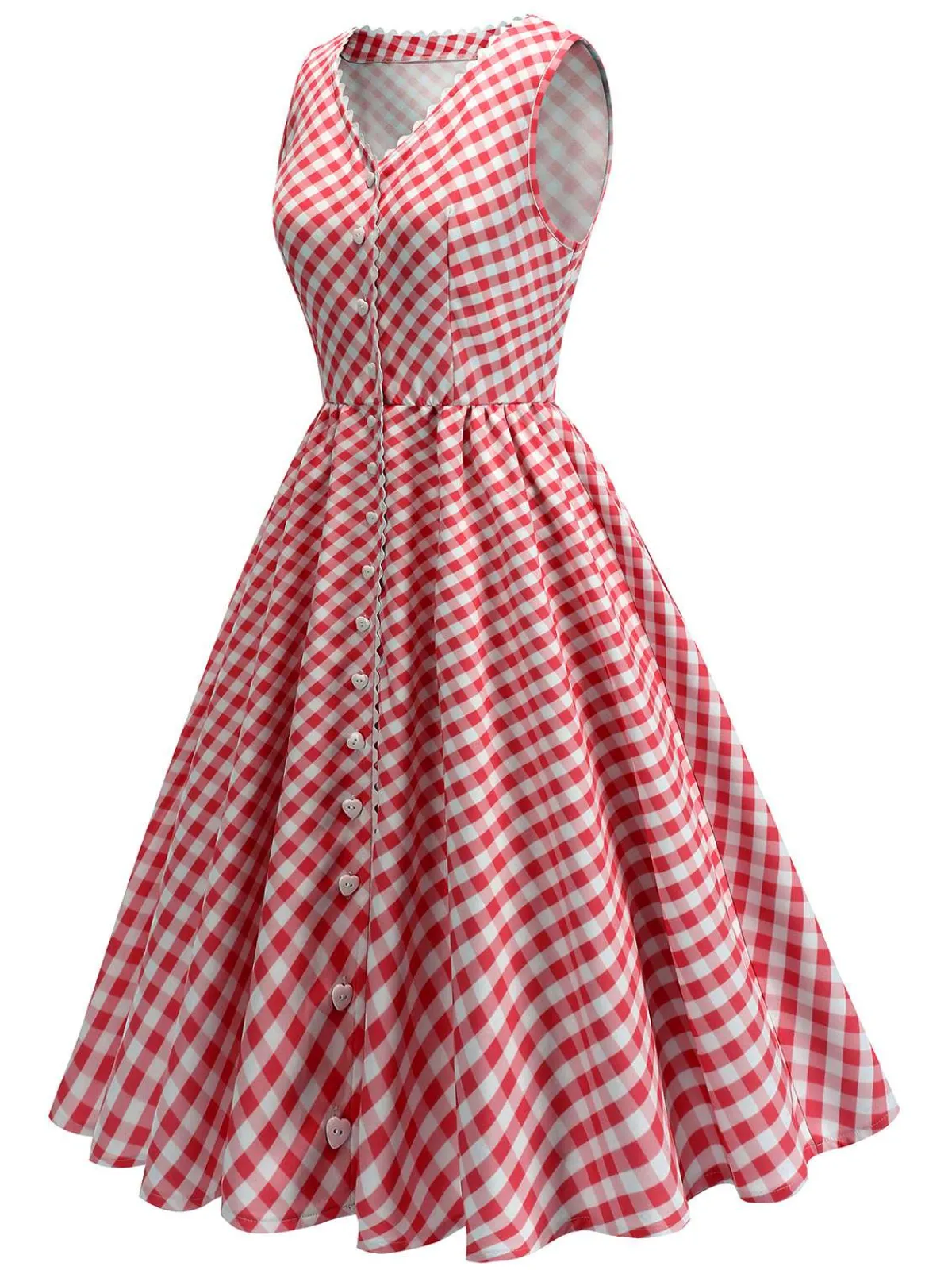 Sale Retro Stage 1950s V-Neck Gingham Plaid Dress Red