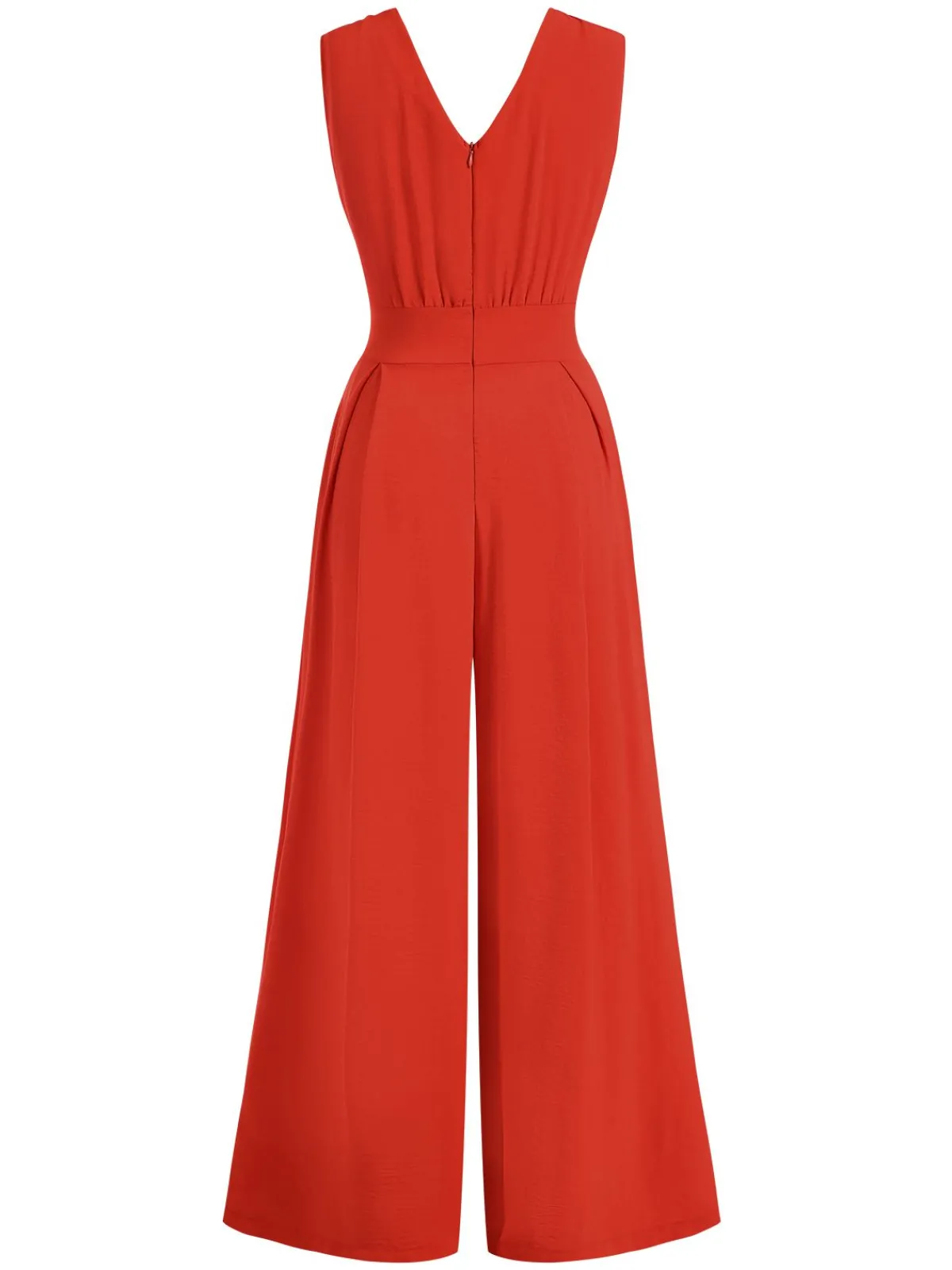 New Retro Stage Red 1960s V-Neck Sleeveless Wide Leg Jumpsuit True Red