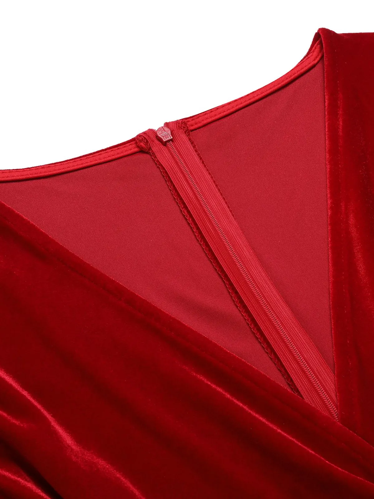 Sale Retro Stage 1960s V-Neck Velvet Pleated Wrap Dress Red