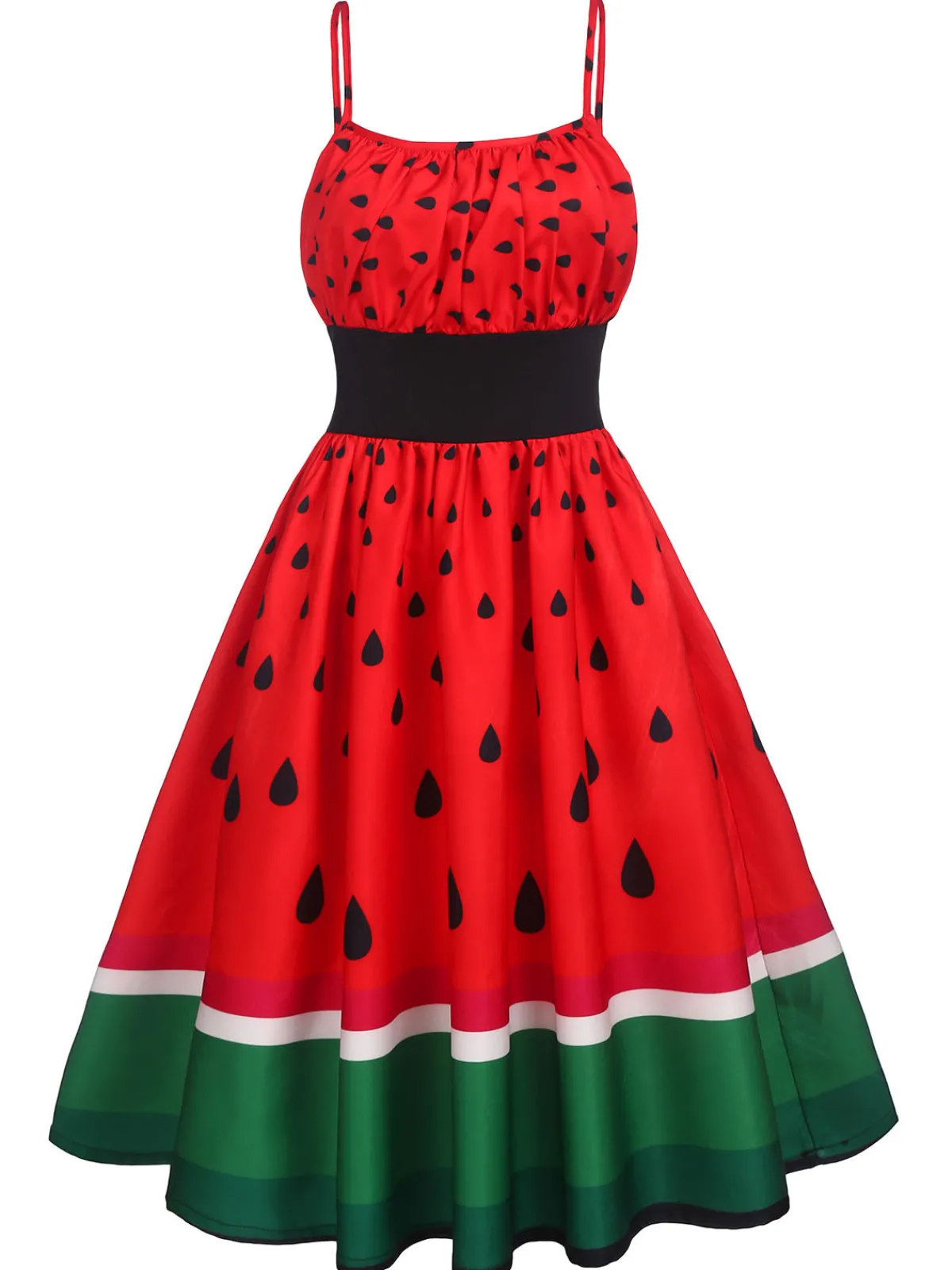 Best Retro Stage 1950s Watermelon Patchwork Dress Red