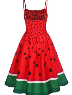 Best Retro Stage 1950s Watermelon Patchwork Dress Red