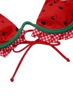 Hot Retro Stage 1950s Watermelon Ruffled Bikini Set Red
