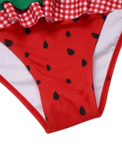 Hot Retro Stage 1950s Watermelon Ruffled Bikini Set Red