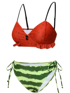 Hot Retro Stage Red 1950s Watermelon Suspender Bikini Set Watermelon Red