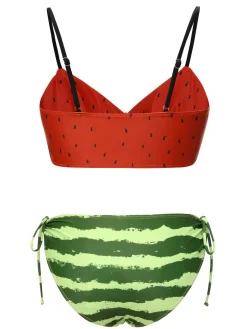 Hot Retro Stage Red 1950s Watermelon Suspender Bikini Set Watermelon Red