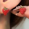 Clearance Retro Stage Red Strawberry Gold Accents Earrings