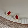 Clearance Retro Stage Red Vintage Oval Crystal Diamond Earrings