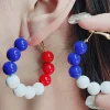 Sale Retro Stage Red White Blue Beaded Vintage Earrings